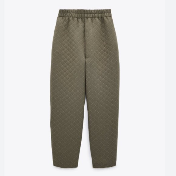 Zara Khaki Green Quilted Slouchy Sweatpant Pants Pockets Size Small - Picture 1 of 10